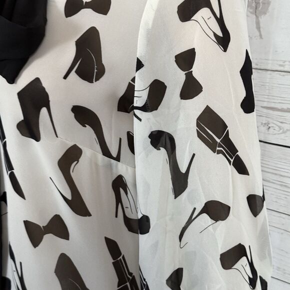 Kardashian Kollection Blouse Medium Sheer White Black Bow Heel Lipstick Print - Picture 6 of 13